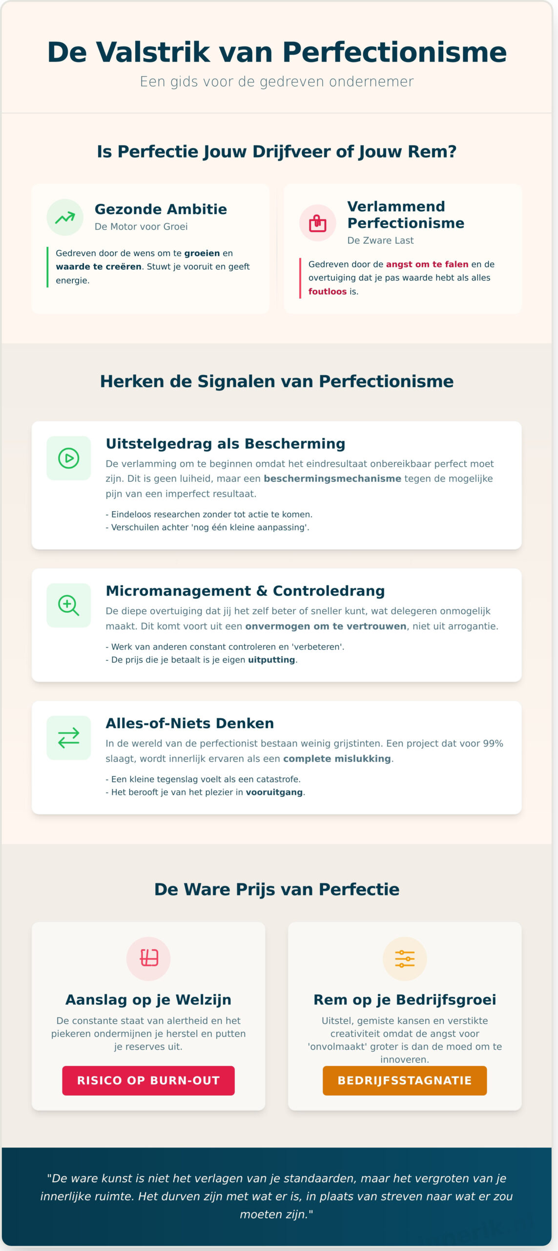 Perfectionisme loslaten als ondernemer: de weg naar meer rust en groei - Infographic